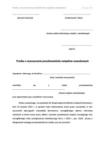 Prośba o wyznaczenie przedstawiciela związków zawodowych